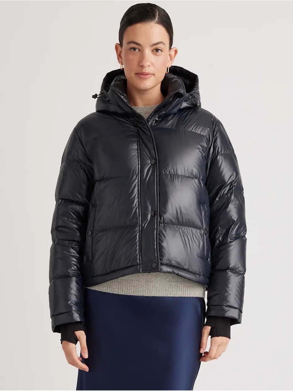 Quince Blk Shine Responsible Down Crop Puffer